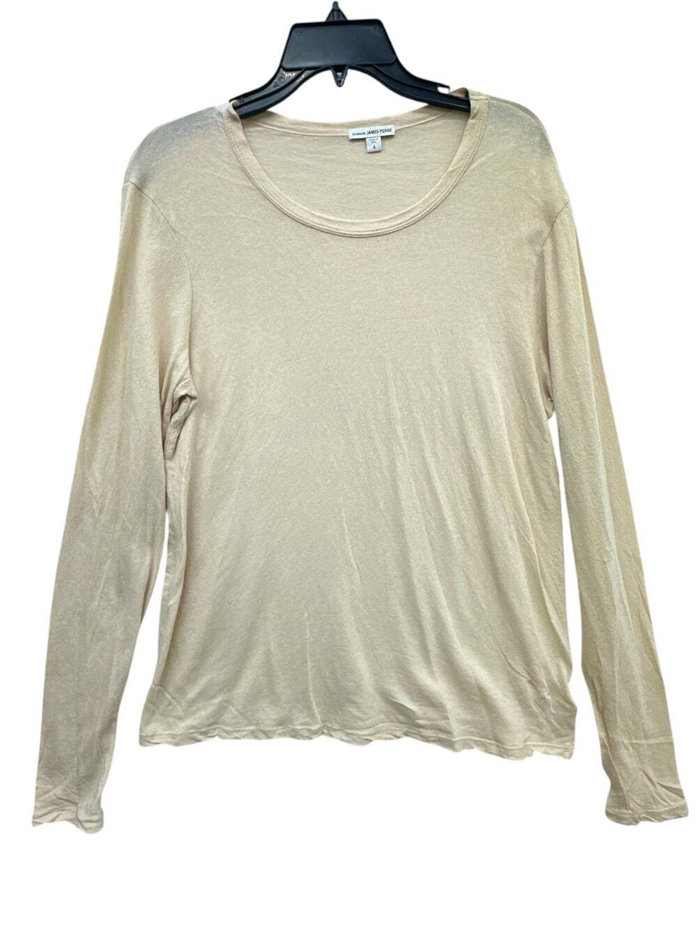 James Perse Long Sleeve Tee Women XL/4 Tan Little Boy Scoop Neck Relaxed Fit